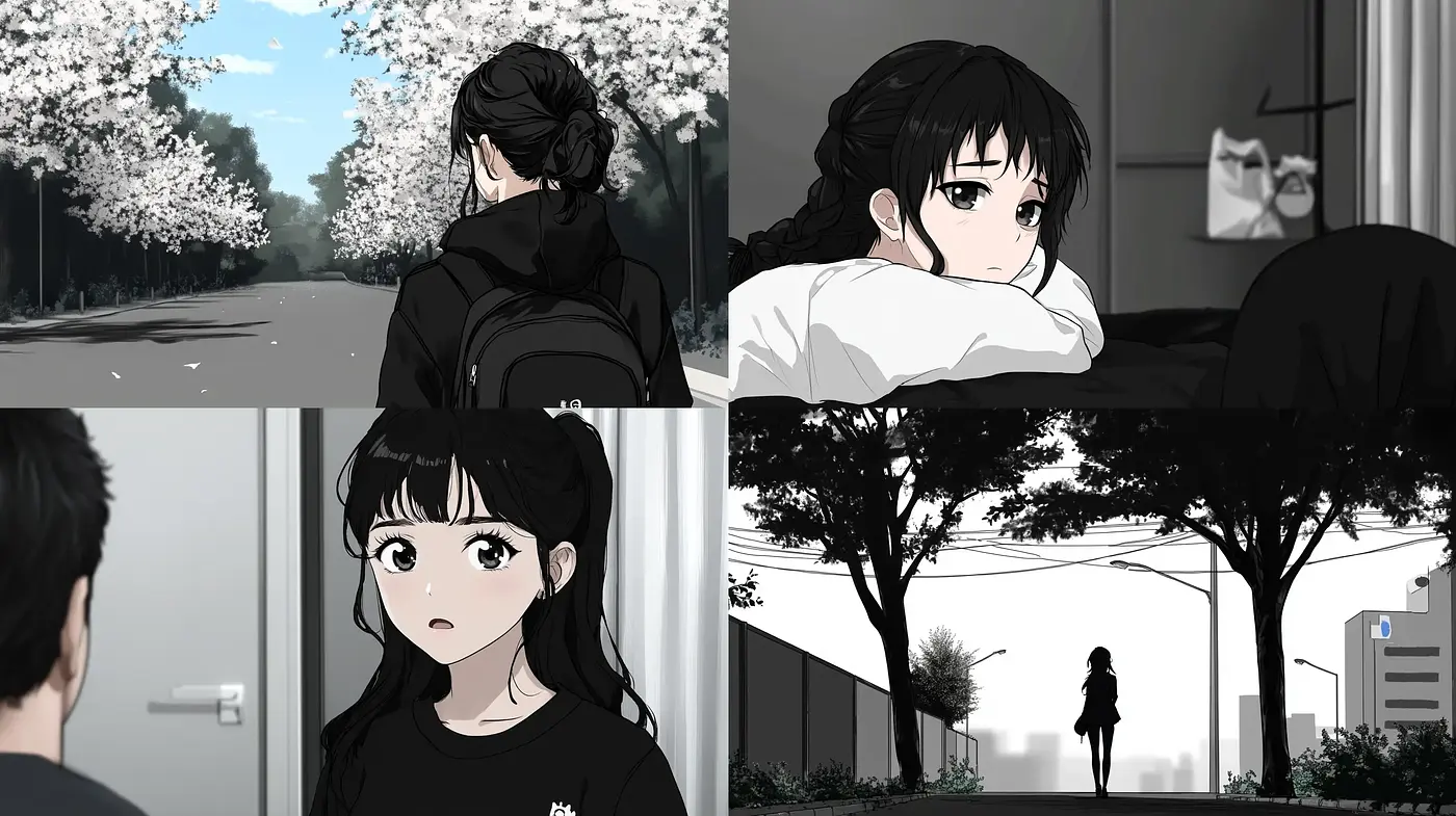Monochromatic Anime Essence with Pastel Blossoms - Midjourney sref style