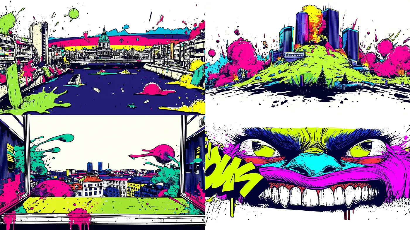 Vibrant Urban Expressionism with Playful Graffiti Elements - Midjourney sref style