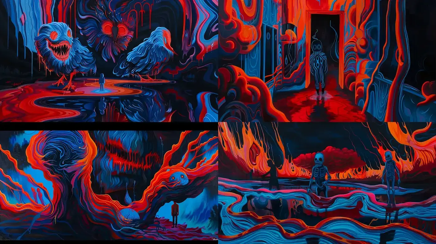 Luminous Chiaroscuro: A Surreal Fusion of Color and Shadow - Midjourney sref style