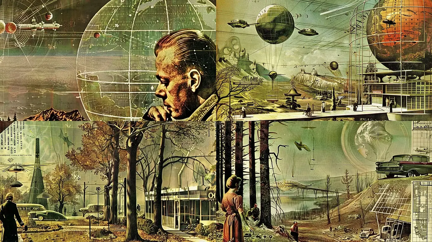 Retro-Futuristic Visions with a Sepia Science Fiction Essence - Midjourney sref style