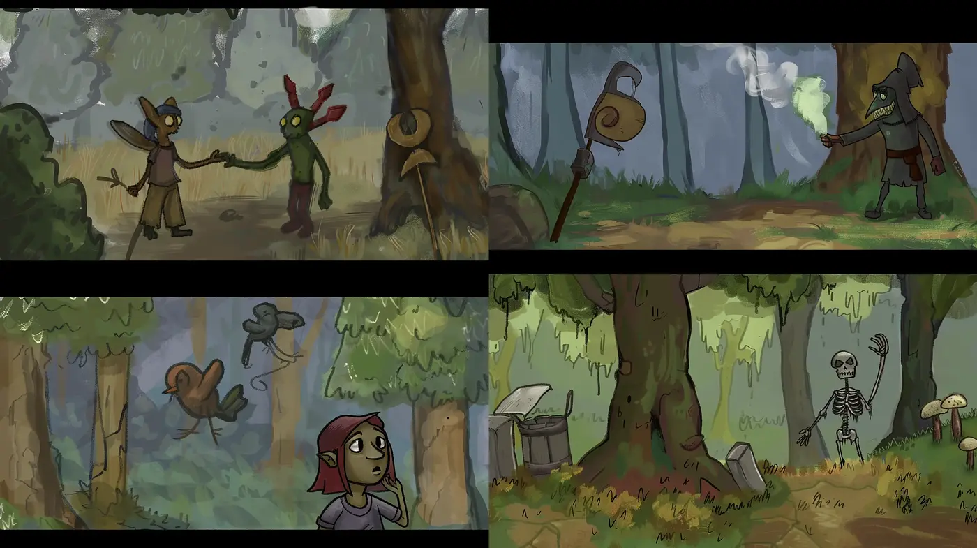 Enigmatic Forest Chronicles: A Storybook Illustration Series - Midjourney sref style
