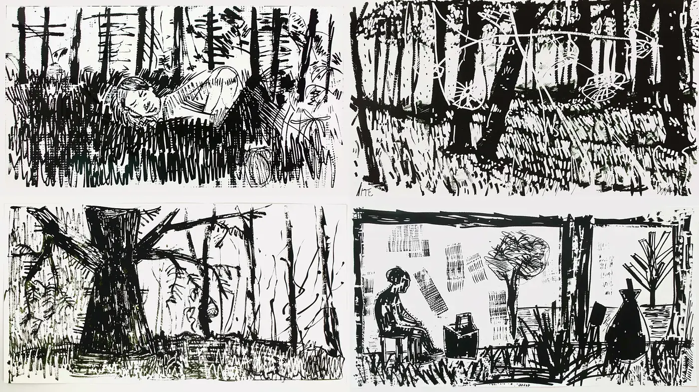 Abstract Monochromatic Ink Sketches with an Expressionist Vibe - Midjourney sref style