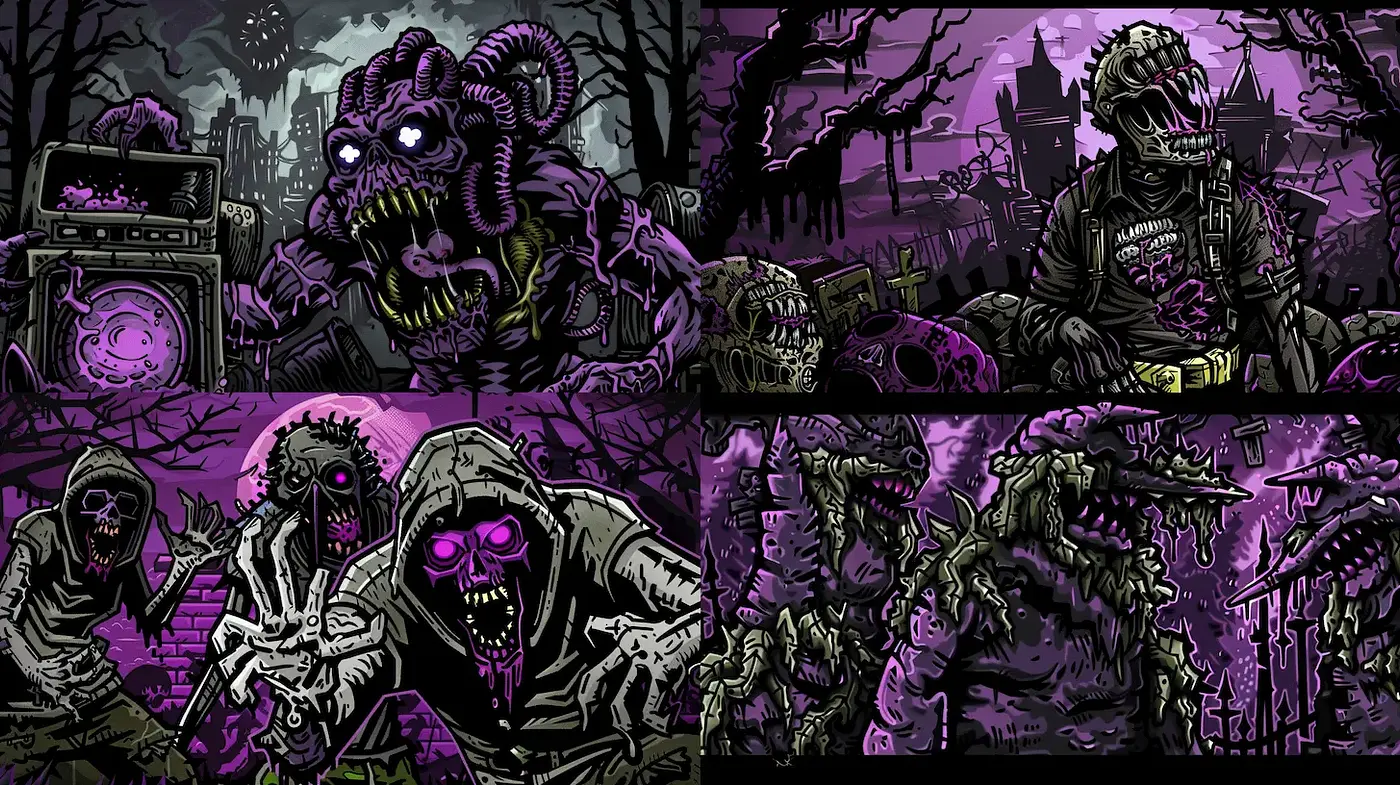Dark and Grotesque Cartoon Style with Horror Elements - Midjourney sref style