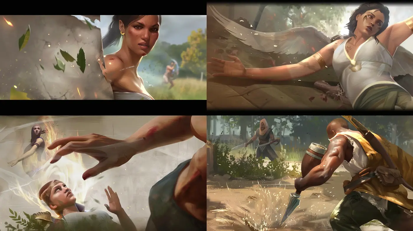 Dynamic Brushstroke Visions of Heroic Action - Midjourney sref style