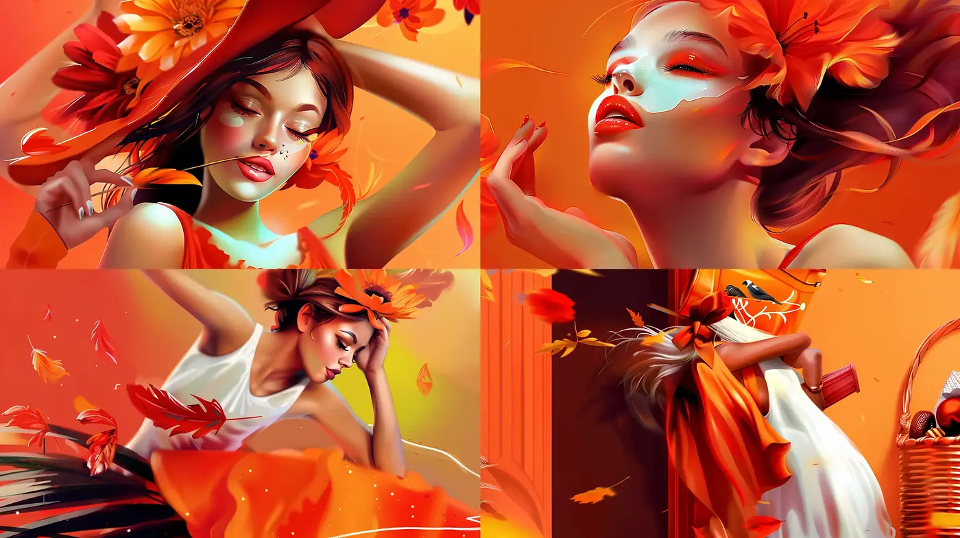 Flamboyant Crimson Elegance: A Digital Symphony of Red and Orange - Midjourney sref style