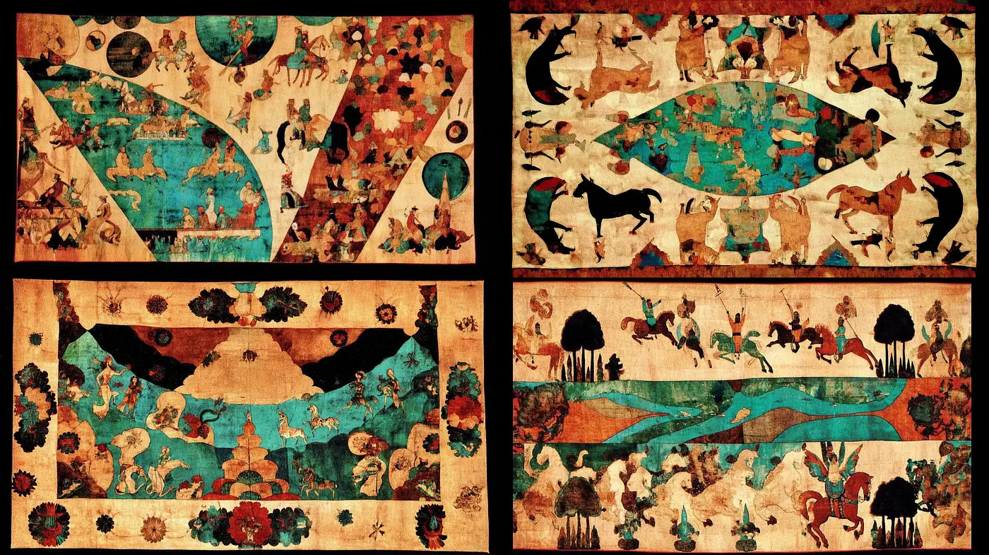 Intricately Illustrated Scenes with a Historical and Mythical Feel - Midjourney sref style