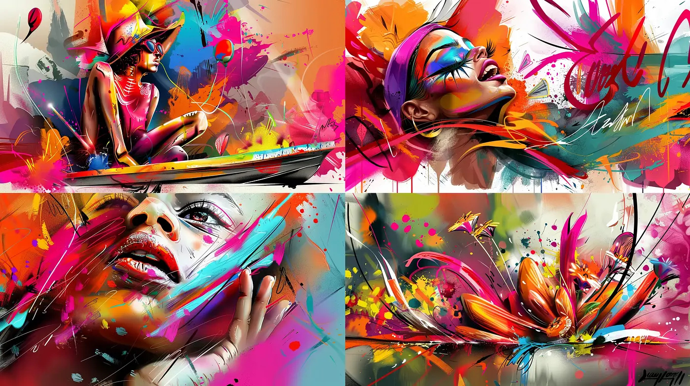 Abstract Expressionist Burst of Colorful Dynamics - Midjourney sref style