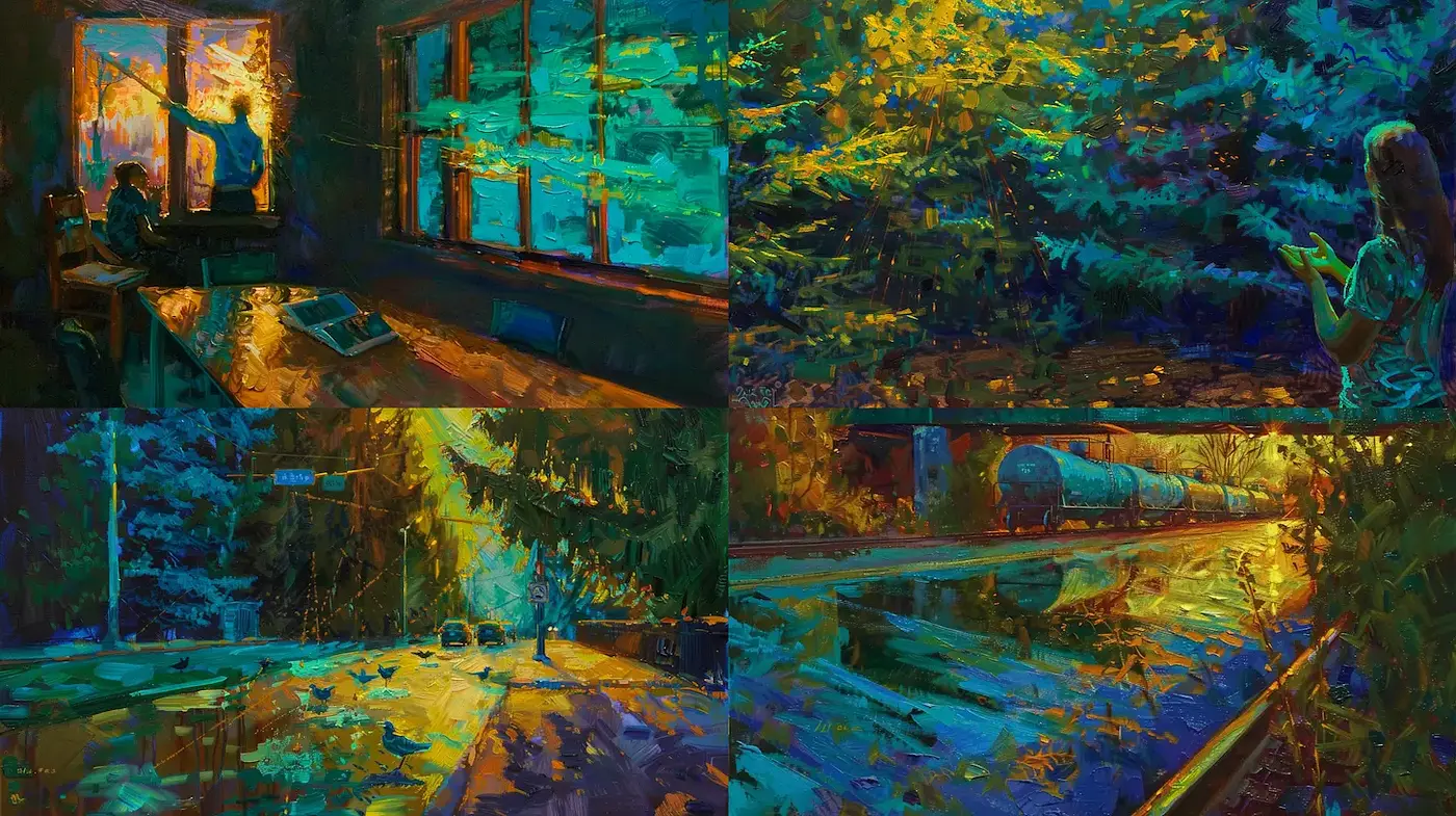 Vibrant and Dreamlike Scenes with Impressive Texture Variation - Midjourney sref style