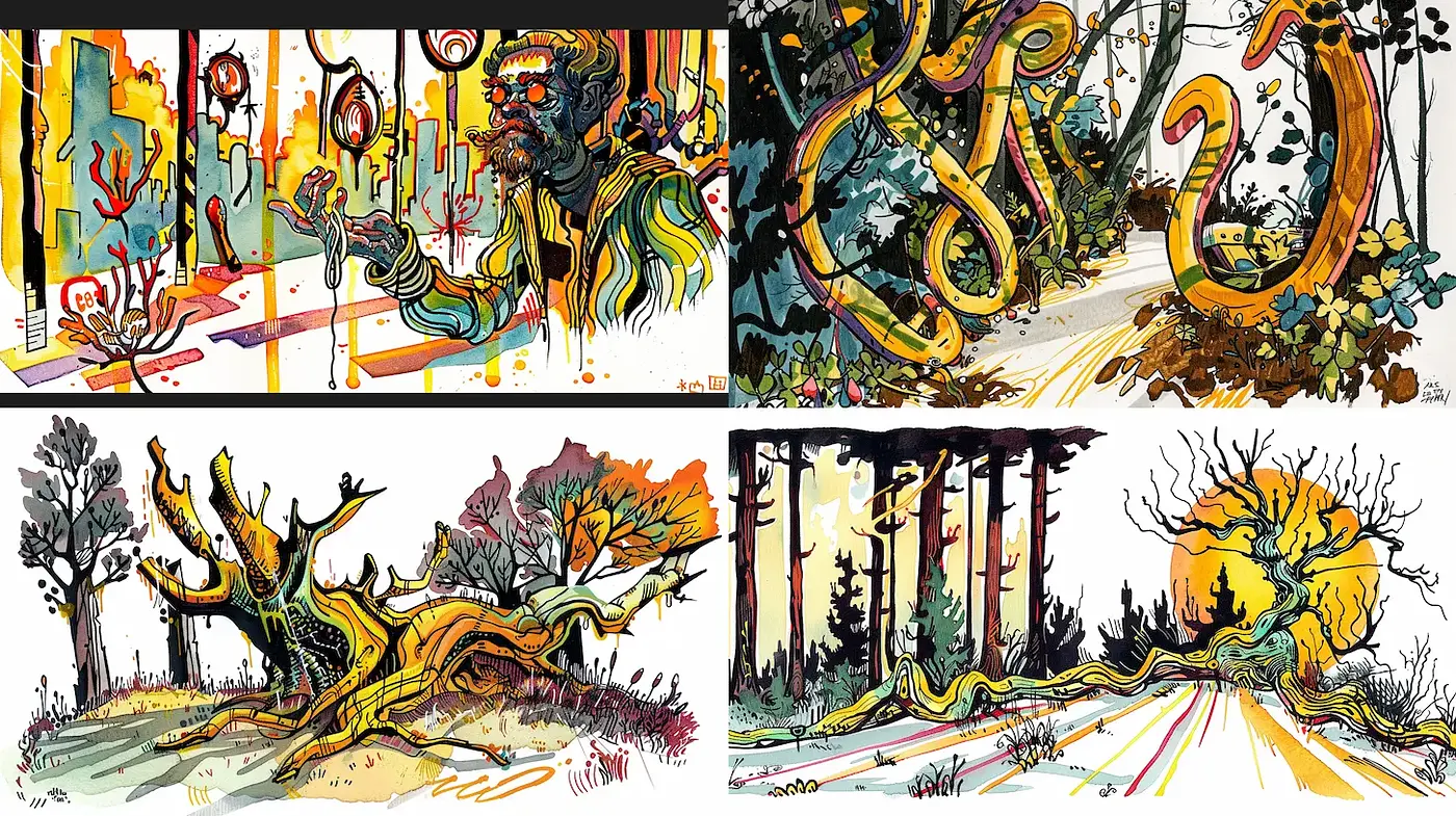 Vibrant Surrealism with Nature's Whimsical Touch - Midjourney sref style