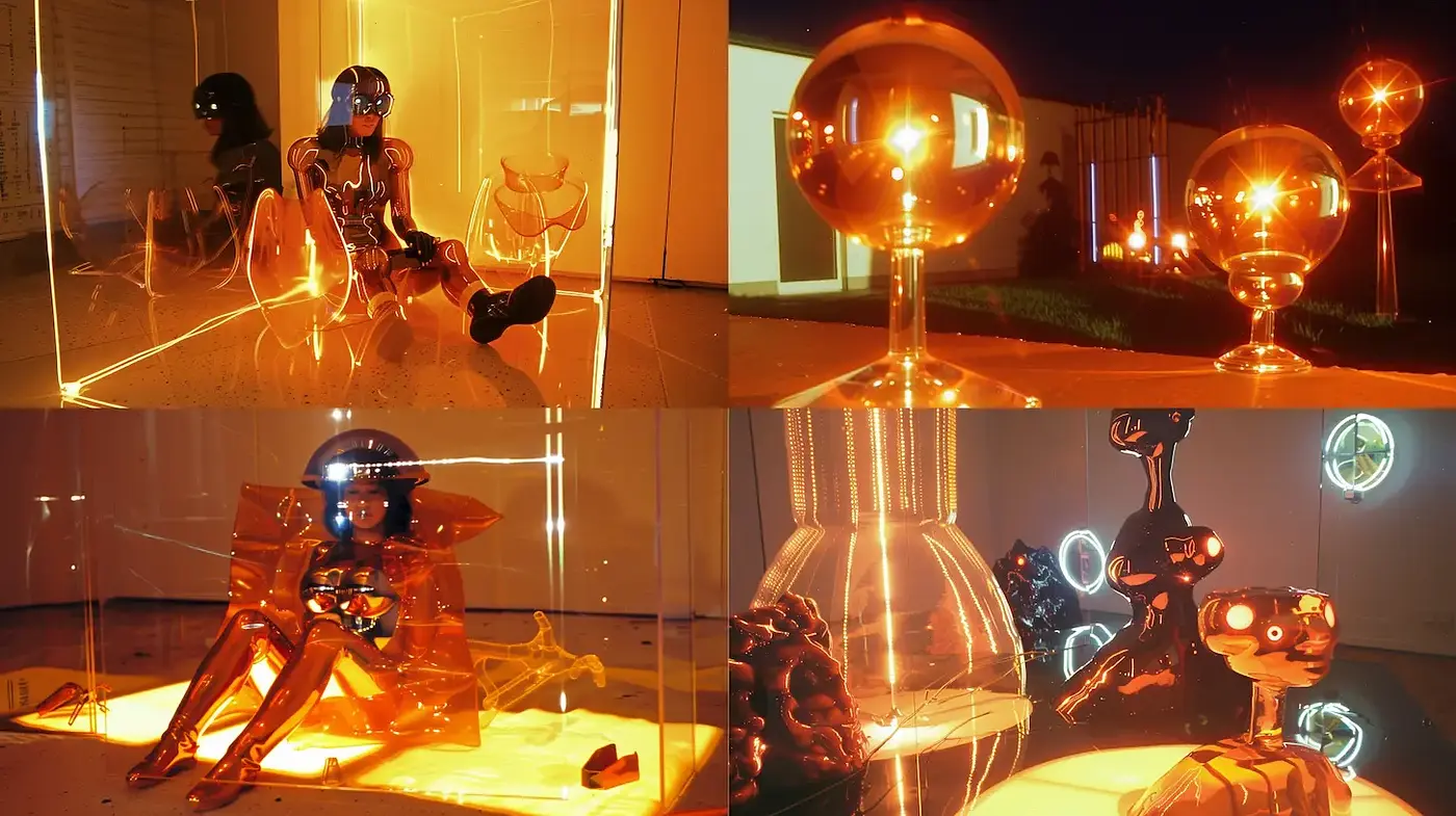 Futuristic and Surrealistic Aesthetic with Vibrant Glass-like Features - Midjourney sref style