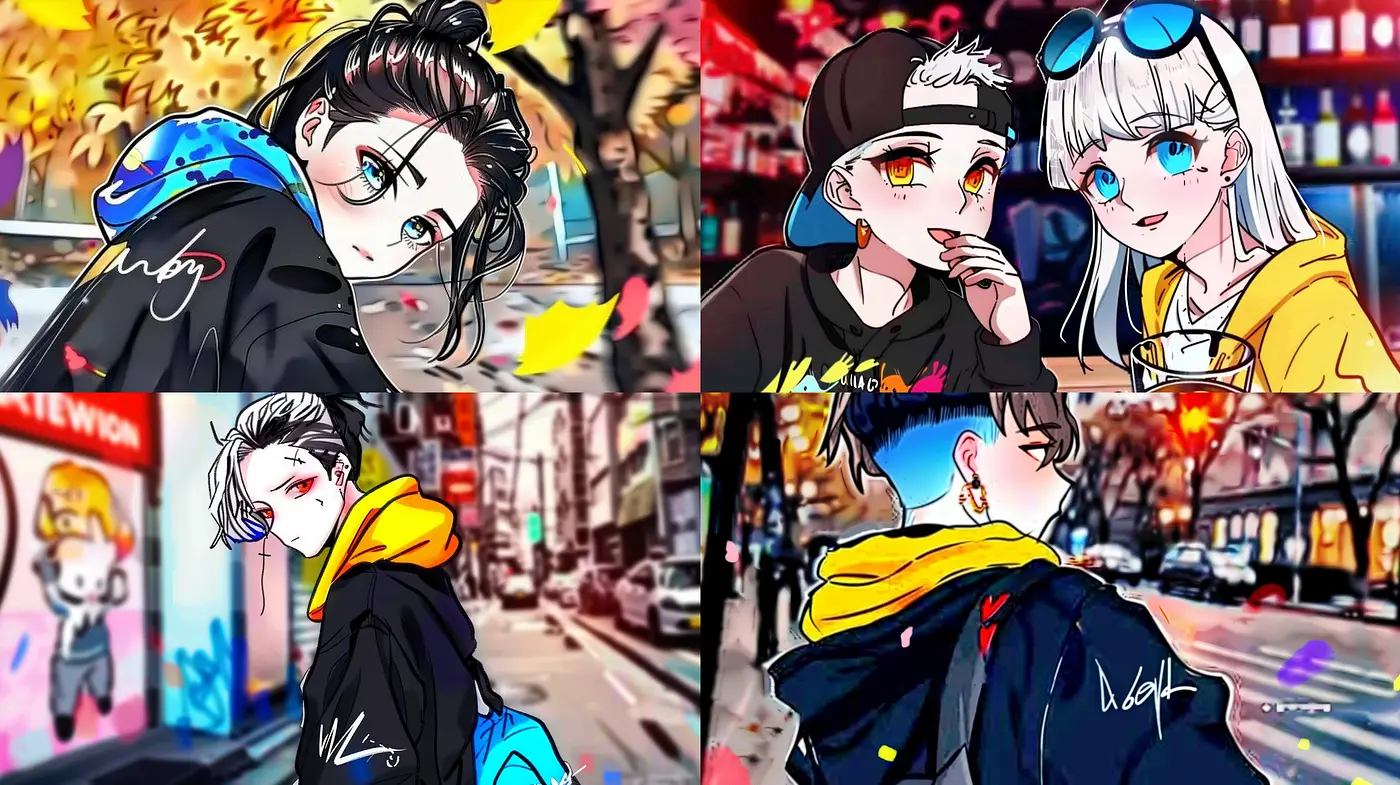Vibrant Urban Anime Escapade: A Fusion of Neon Glow and Dynamic Ink Strokes - Midjourney sref style