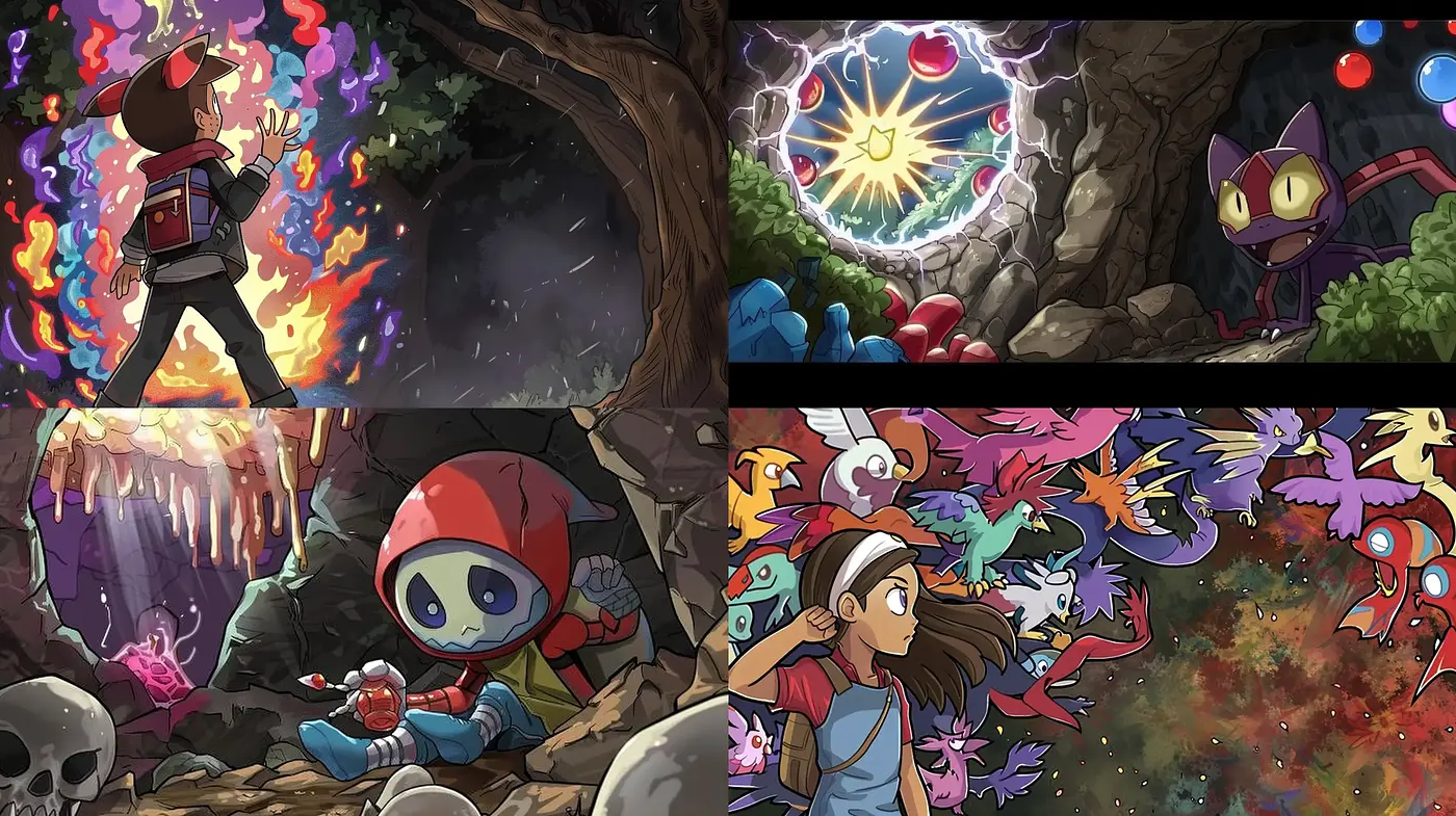 Energetic Adventure Through Stylized Anime-Inspired Tableau - Midjourney sref style