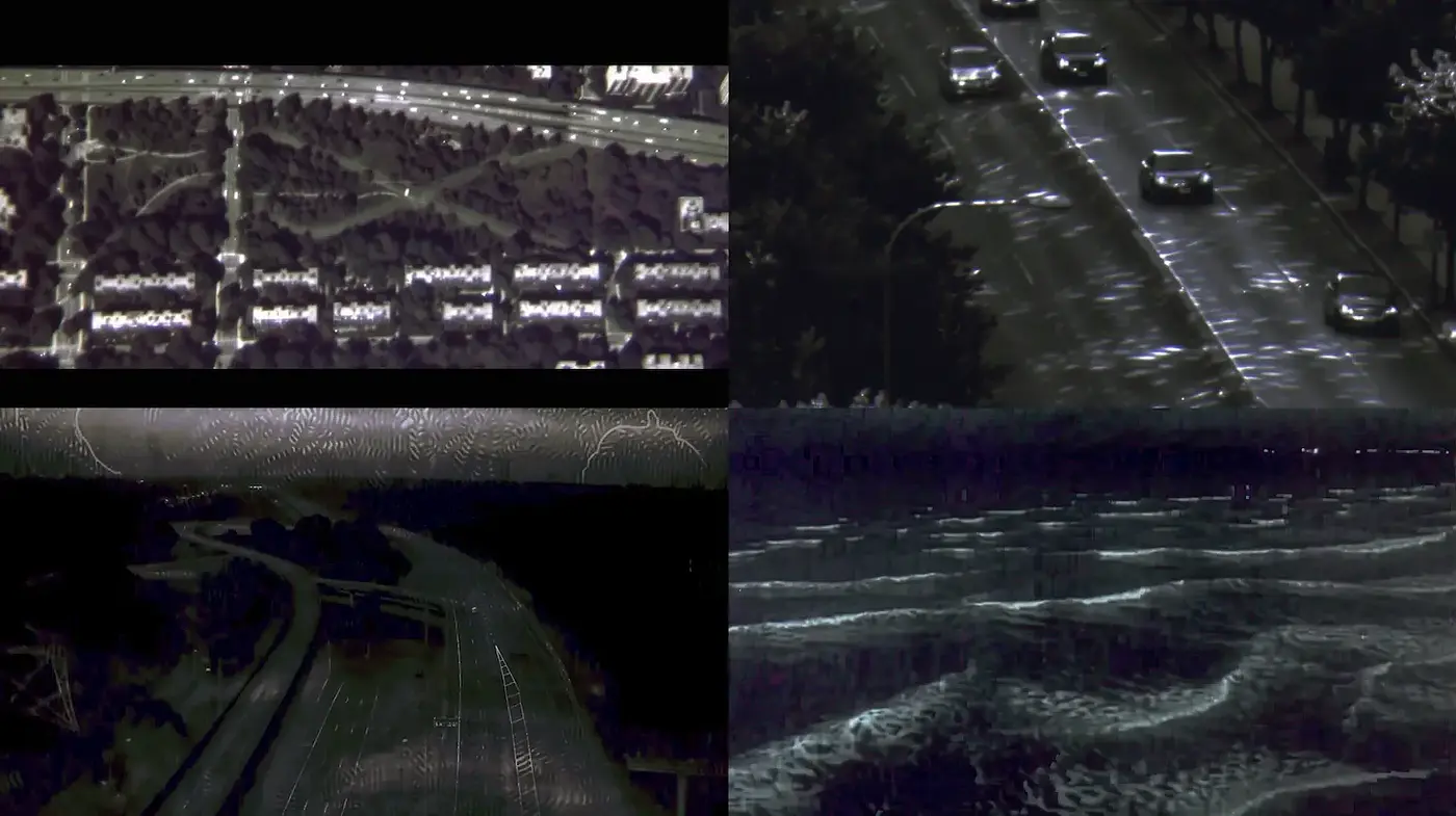 Atmospheric Nighttime Urban Landscapes with Abstract Textures - Midjourney sref style