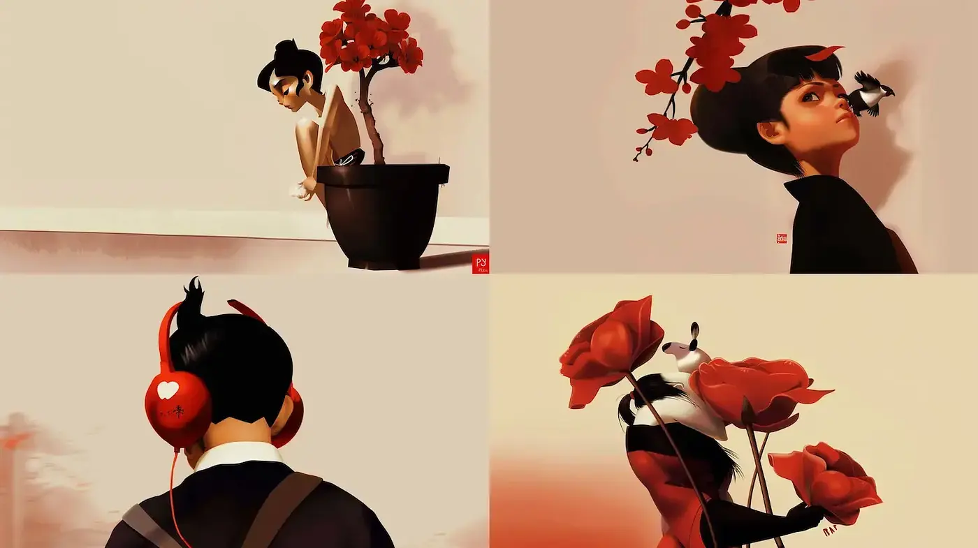 Contemporary Illustrative Style with Organic Elements and Soft Color Palette - Midjourney sref style