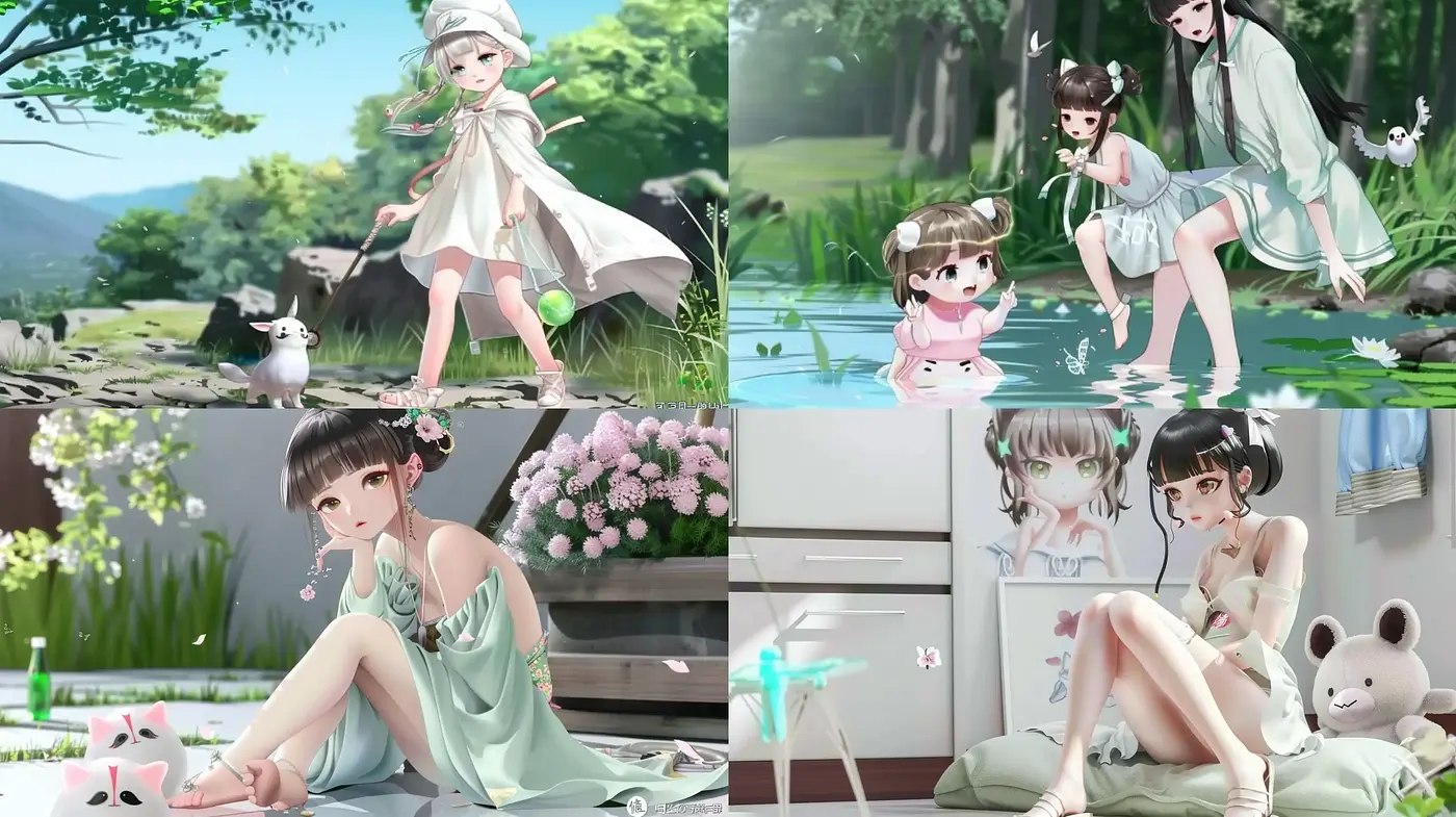 Serene Pastoral Anime-Inspired Vistas with Delicate Characters - Midjourney sref style