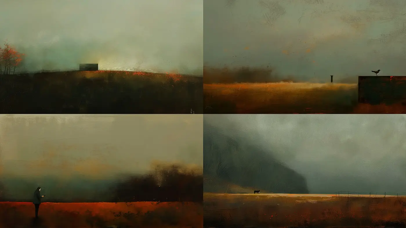 Ambiguous Horizons: A Homage to Melancholic Landscapes - Midjourney sref style