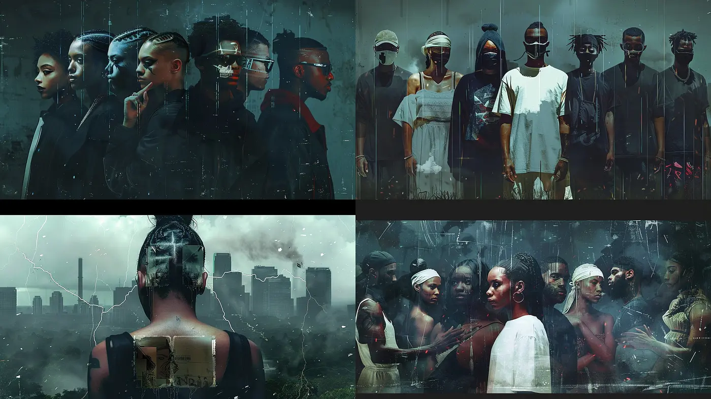 Moody Cinematic Tableau in Monochromatic Tones with Surreal Elements - Midjourney sref style