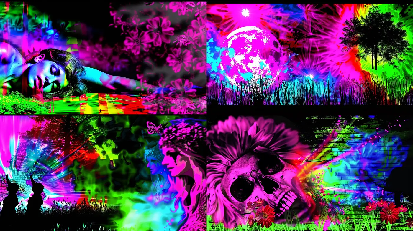 Psychedelic Vivid Dreamscape Fusion - Midjourney sref style