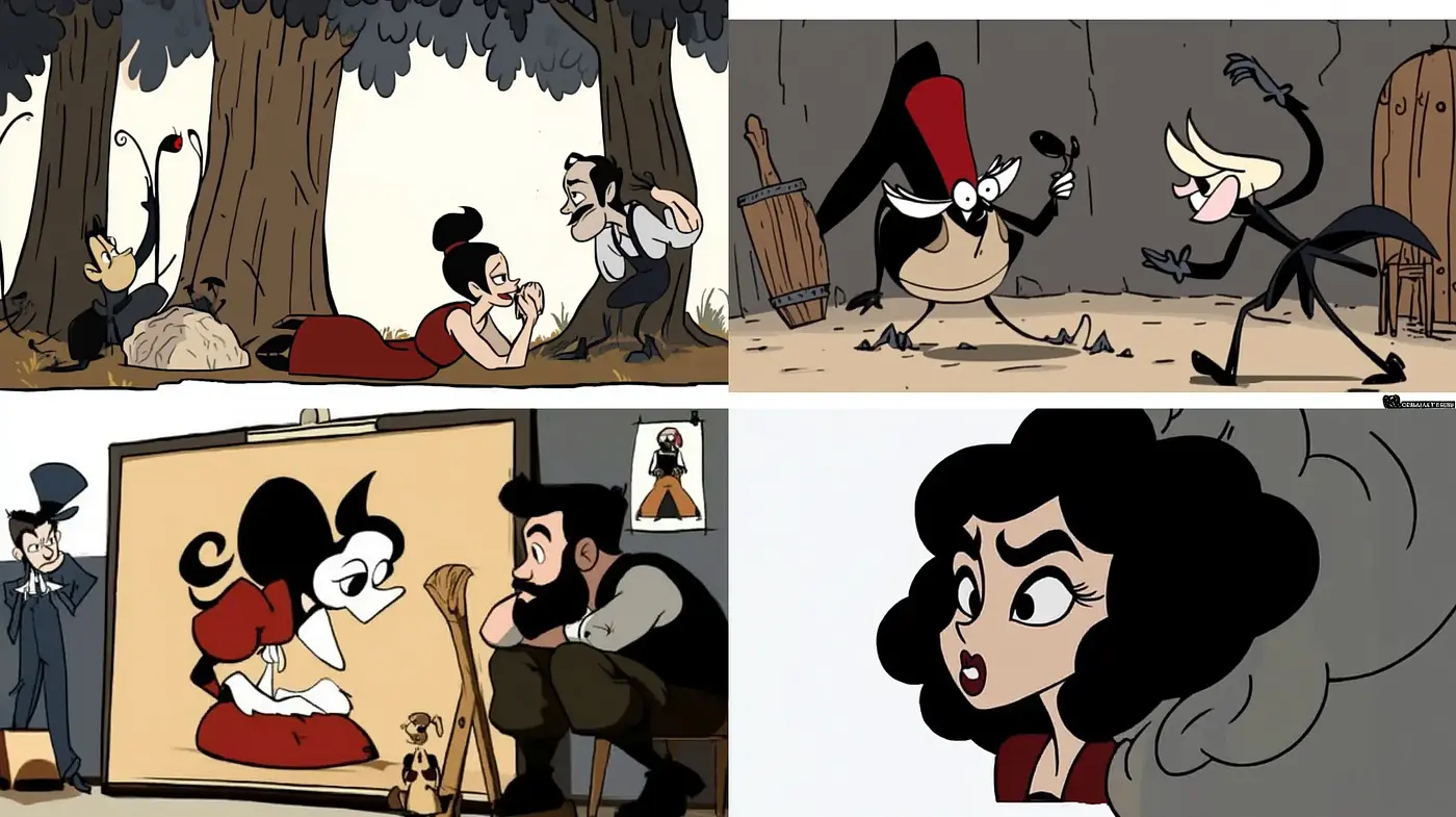 Modernized Classic Animation Reverie with a Monochromatic Twist - Midjourney sref style