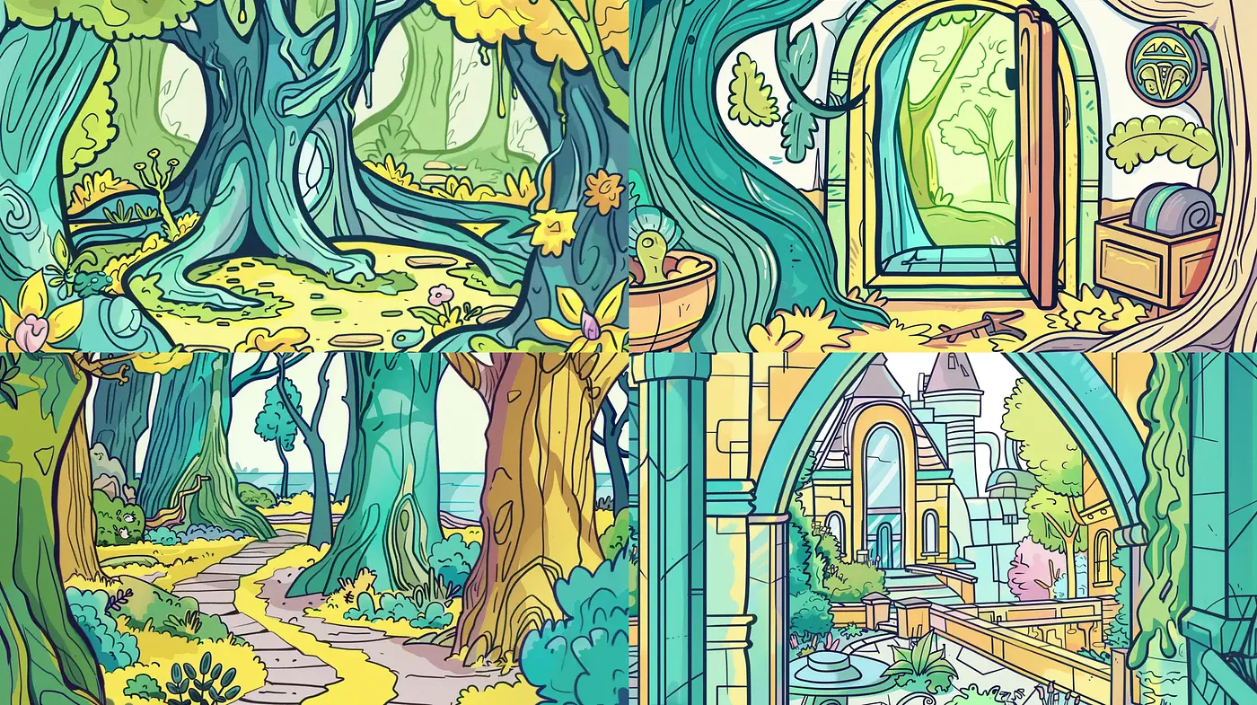 Enchanted Chromatic Woodland and Architecture Visions - Midjourney sref style