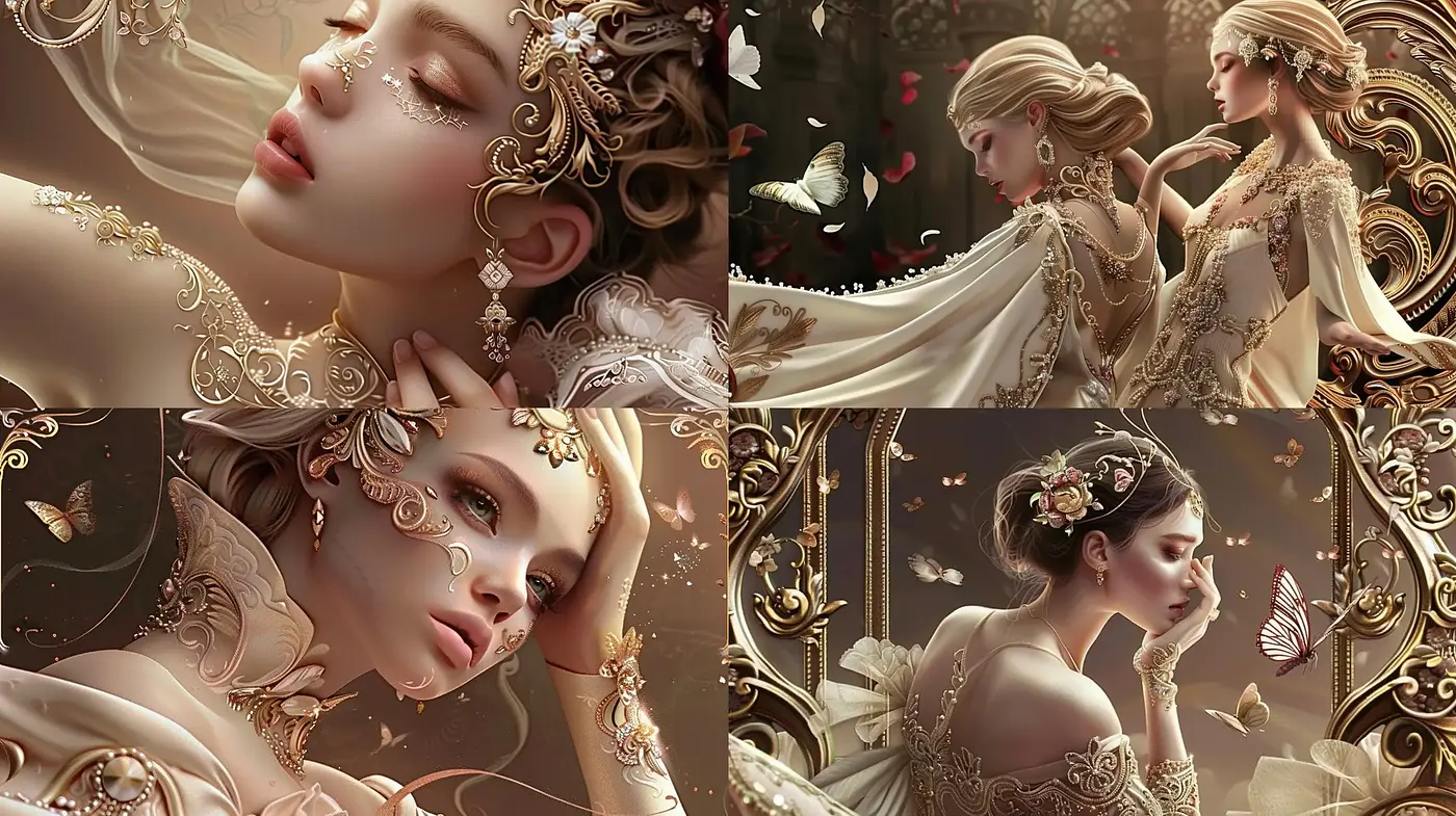 Baroque Elegance with Whimsical Fantasy Accents - Midjourney sref style