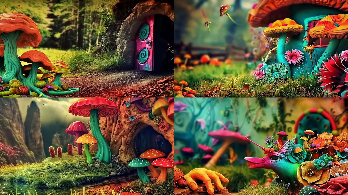 Enchanted Chromatic Woodlands: A Fusion of Vivid Colors and Surreal Organic Forms - Midjourney sref style