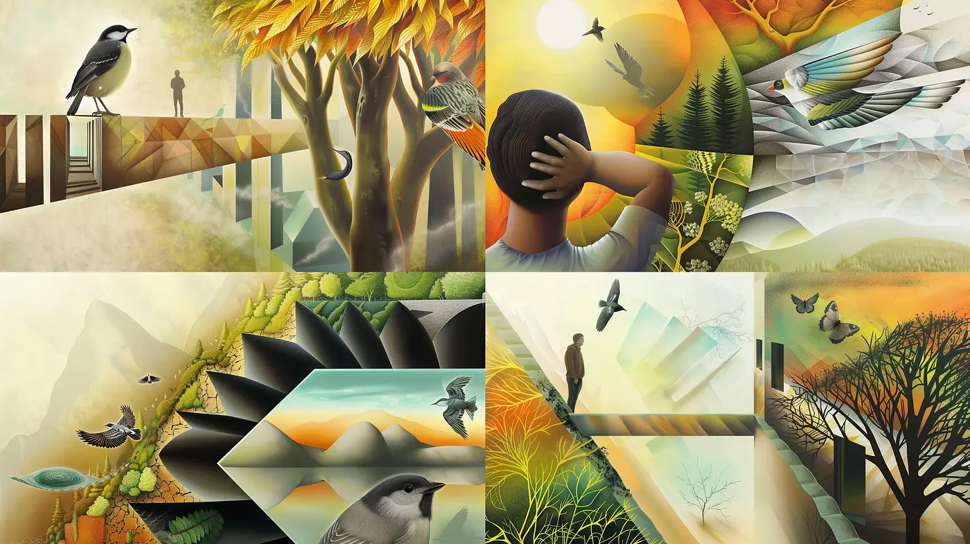 Harmonious Nature Reverie: A Surreal Landscape Exploration - Midjourney sref style