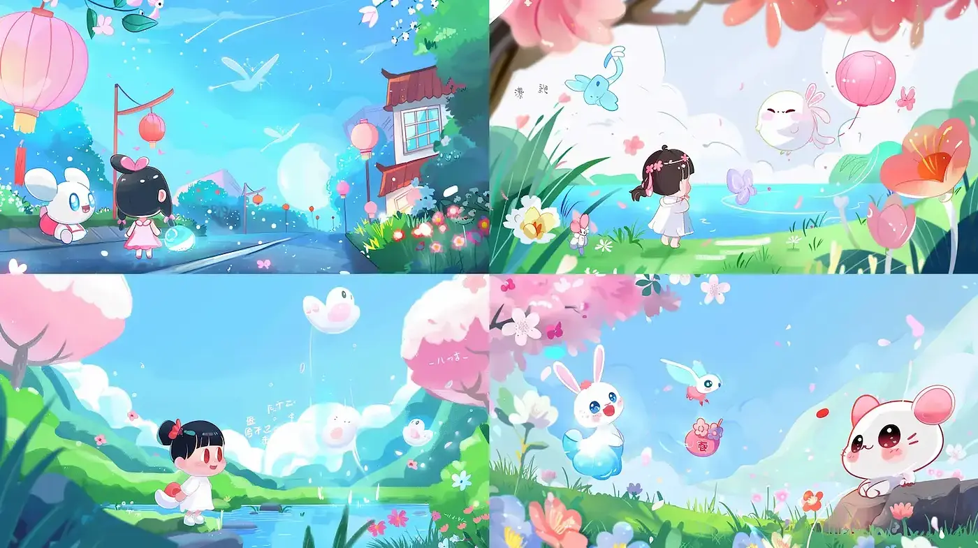 Whimsical Pastoral Fantasy with Playful Elements - Midjourney sref style