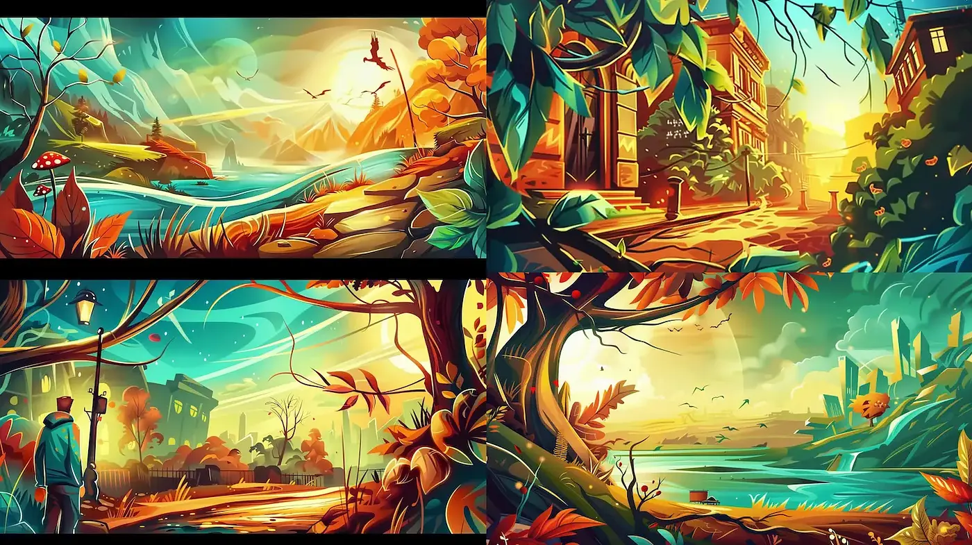 Consistent Vibrant Fantasy Landscapes with a Touch of Nature's Splendor - Midjourney sref style