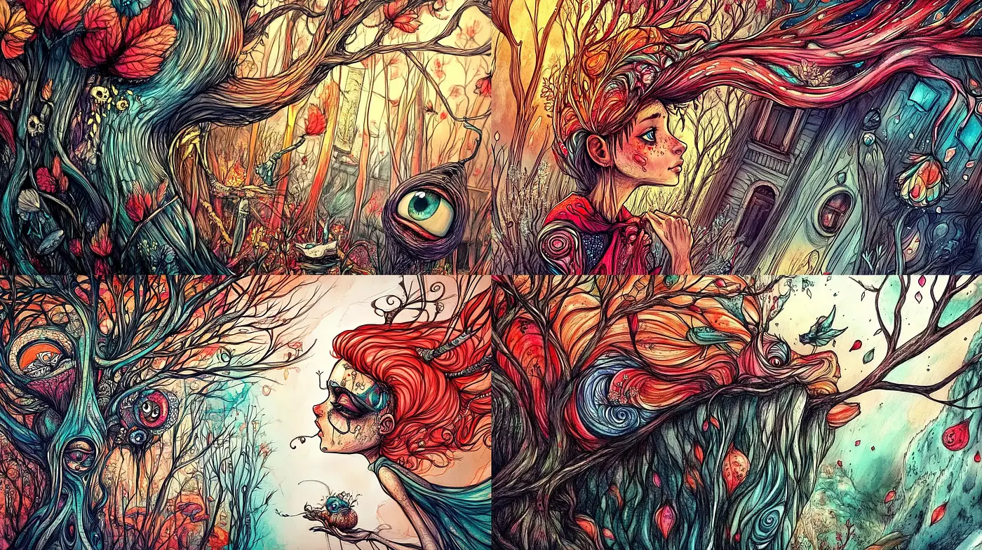 Whimsical Fantasy in Surreal Autumn Hues - Midjourney sref style