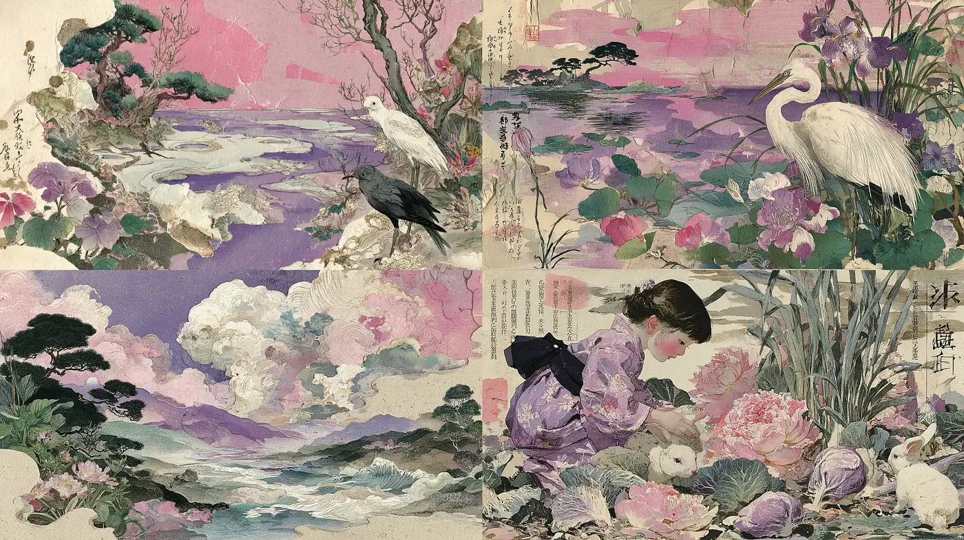 Ethereal Japanese-inspired Harmony with a Touch of Nature - Midjourney sref style