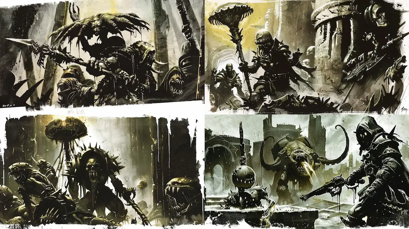 Dark fantasy illustration with a gritty, enigmatic atmosphere - Midjourney sref style