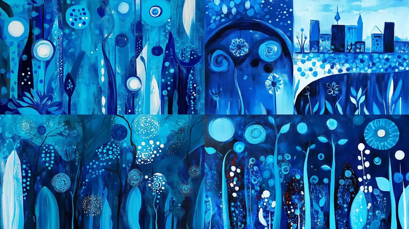 Enchanting Sapphire Nocturne: A Dreamlike Dive into a Deep Blue Fantasy - Midjourney sref style