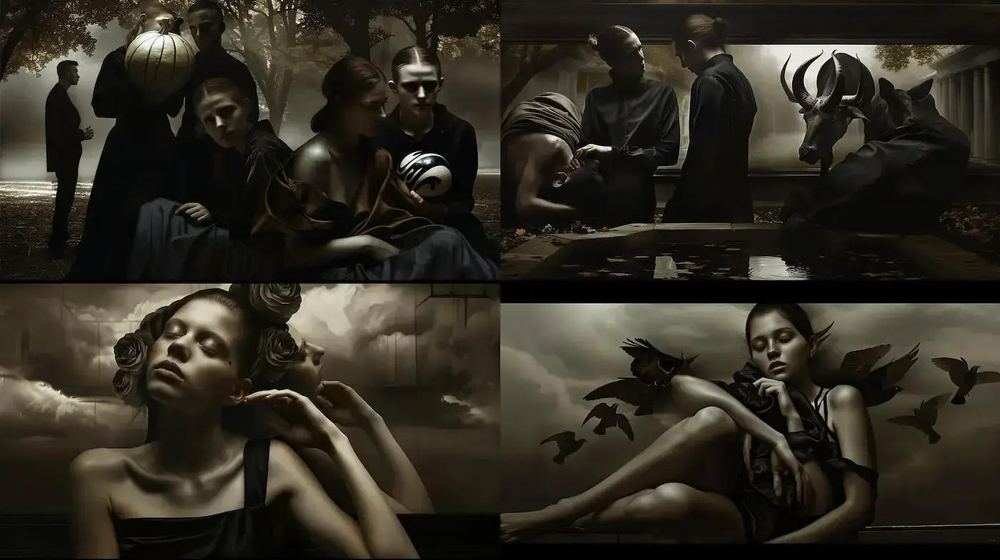 Dark and Enigmatic Artistic Representation with Classical Influences - Midjourney sref style