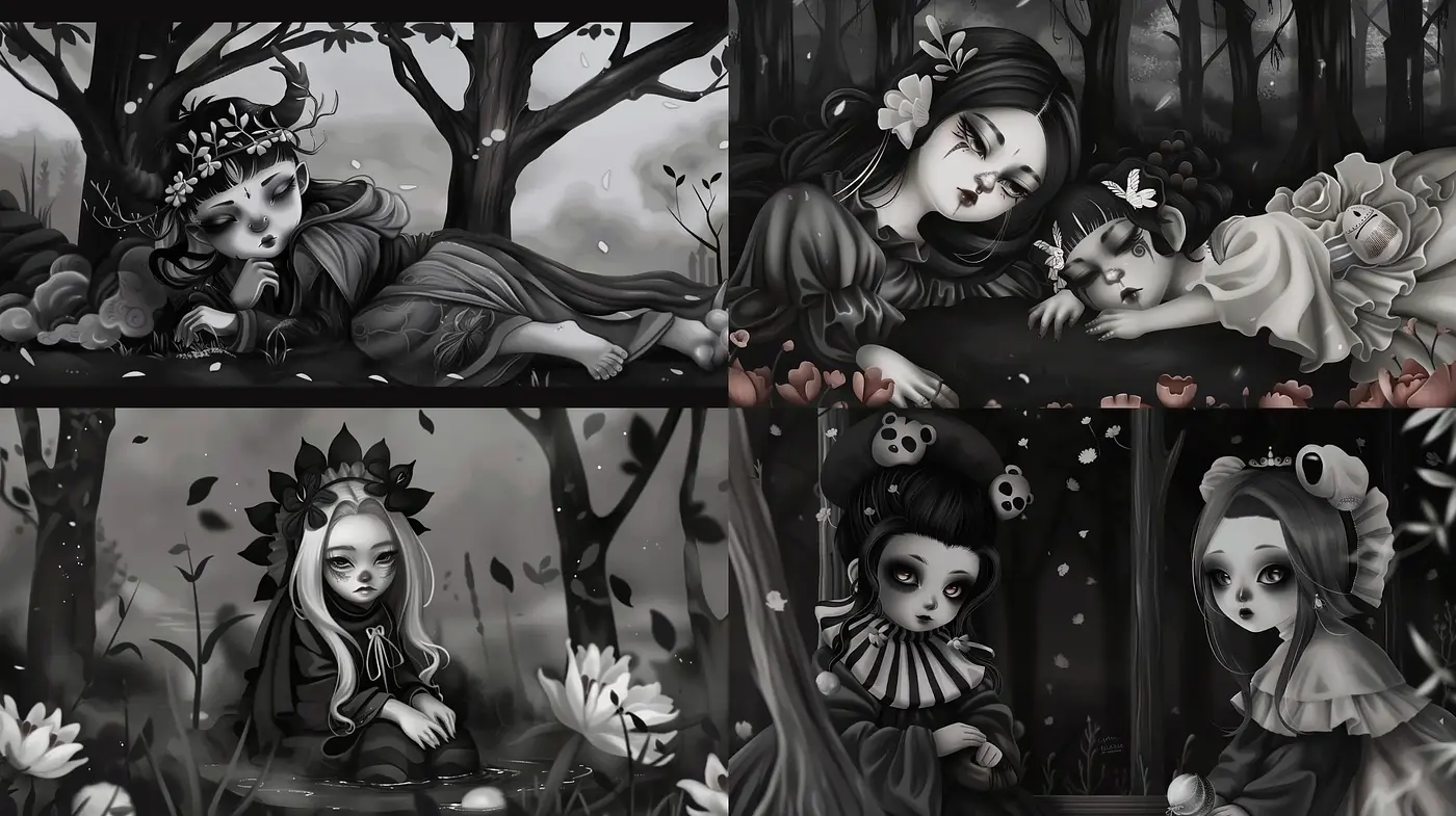 Monochrome Enchantment: A Consistent Vision in Grayscale Fantasia - Midjourney sref style