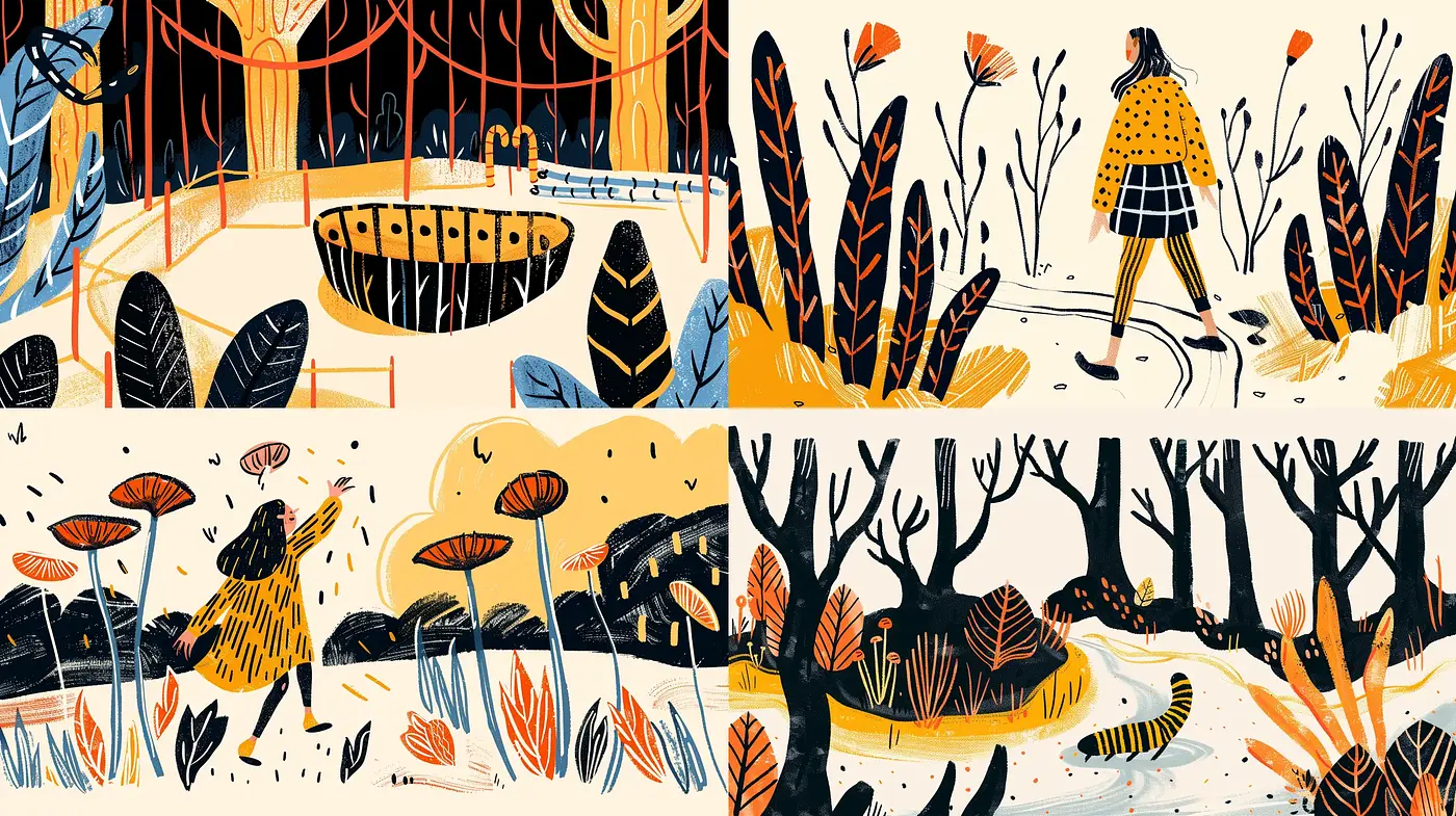 Autumnal Serenity in Stylized Nature Illustrations - Midjourney sref style