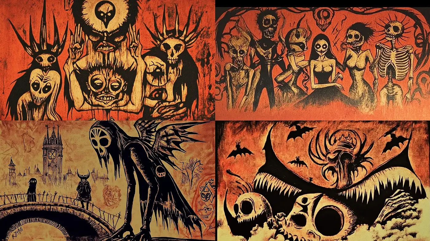 Eerie Tim Burtonesque Macabre Art Style - Midjourney sref style