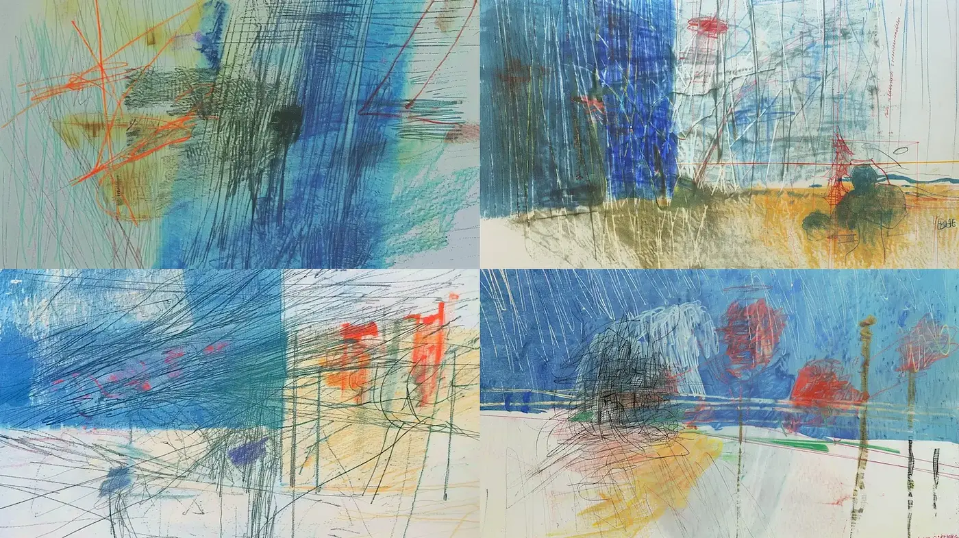 Dynamic and Textured Abstract Expressionism with a Serene Landscape Vibe - Midjourney sref style