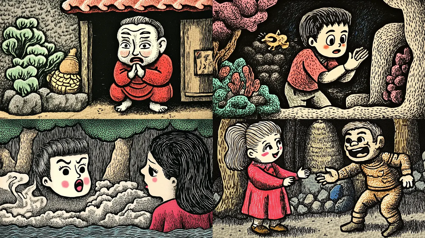 Whimsical Storybook Illustrations with Cross-Hatched Textures - Midjourney sref style