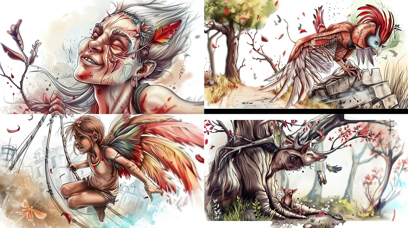 Whimsical Fauna and Flora: A Fusion of Vibrant Storybook Illustrations - Midjourney sref style