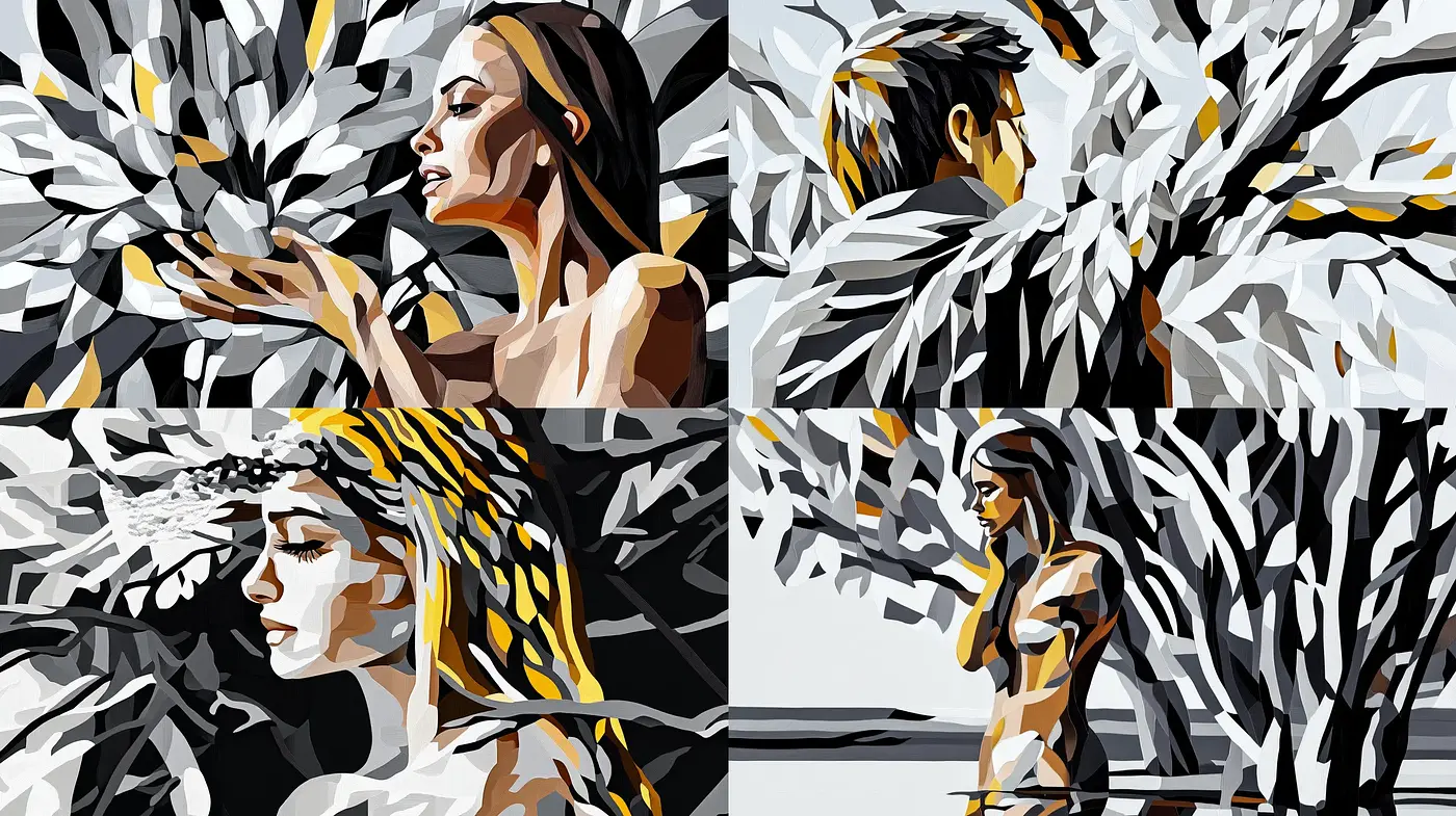 Monochrome Mosaic Elegance with Streaks of Gold - Midjourney sref style
