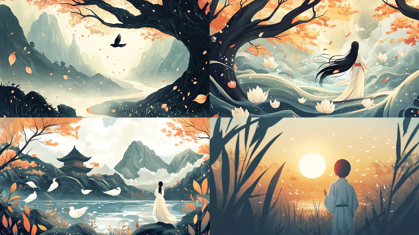 Ethereal Oriental Landscapes: A Harmonious Blend of Serenity and Elegance - Midjourney sref style