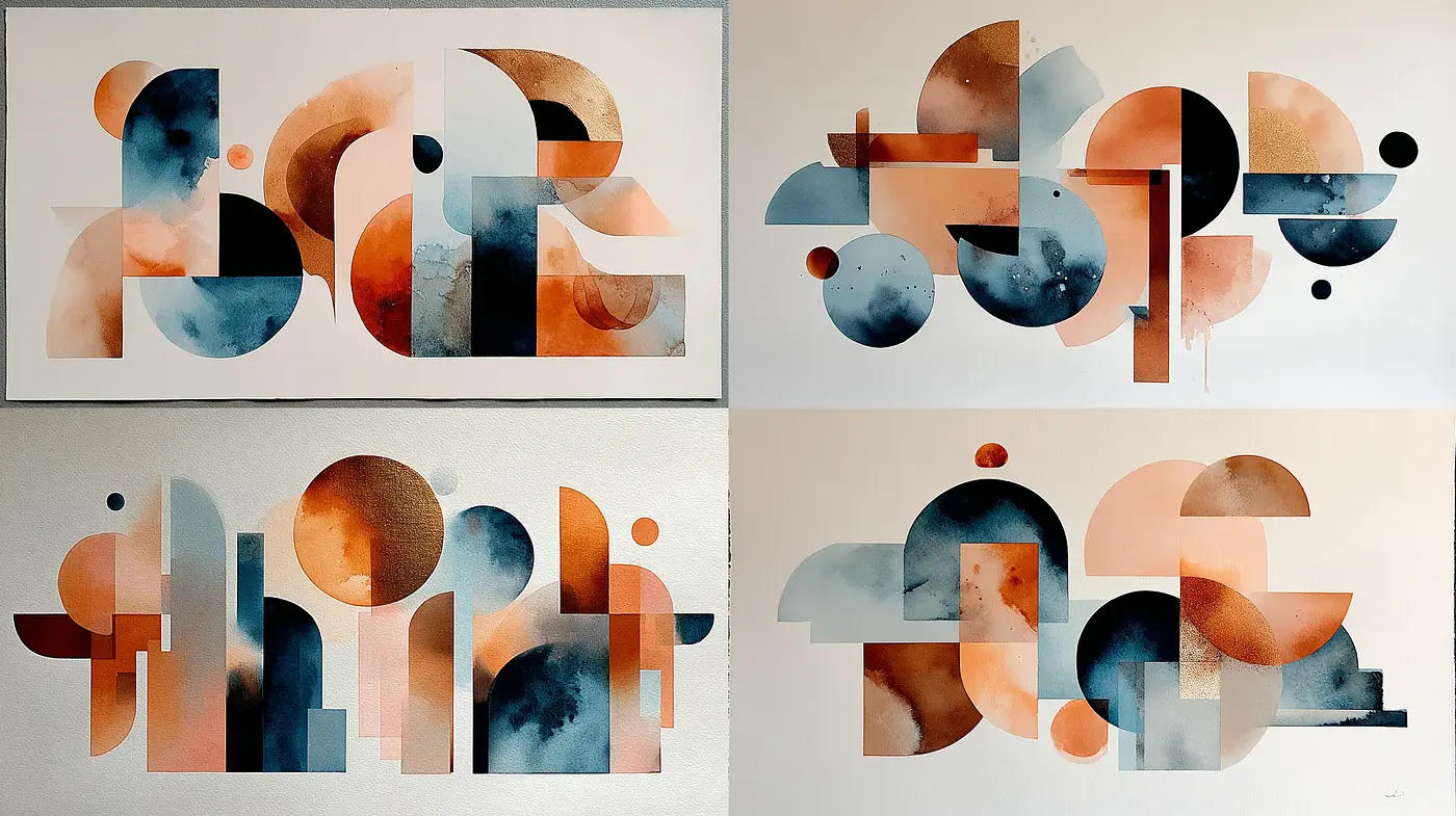 Abstract Geometric Forms with a Soft Watercolor Aesthetic - Midjourney sref style