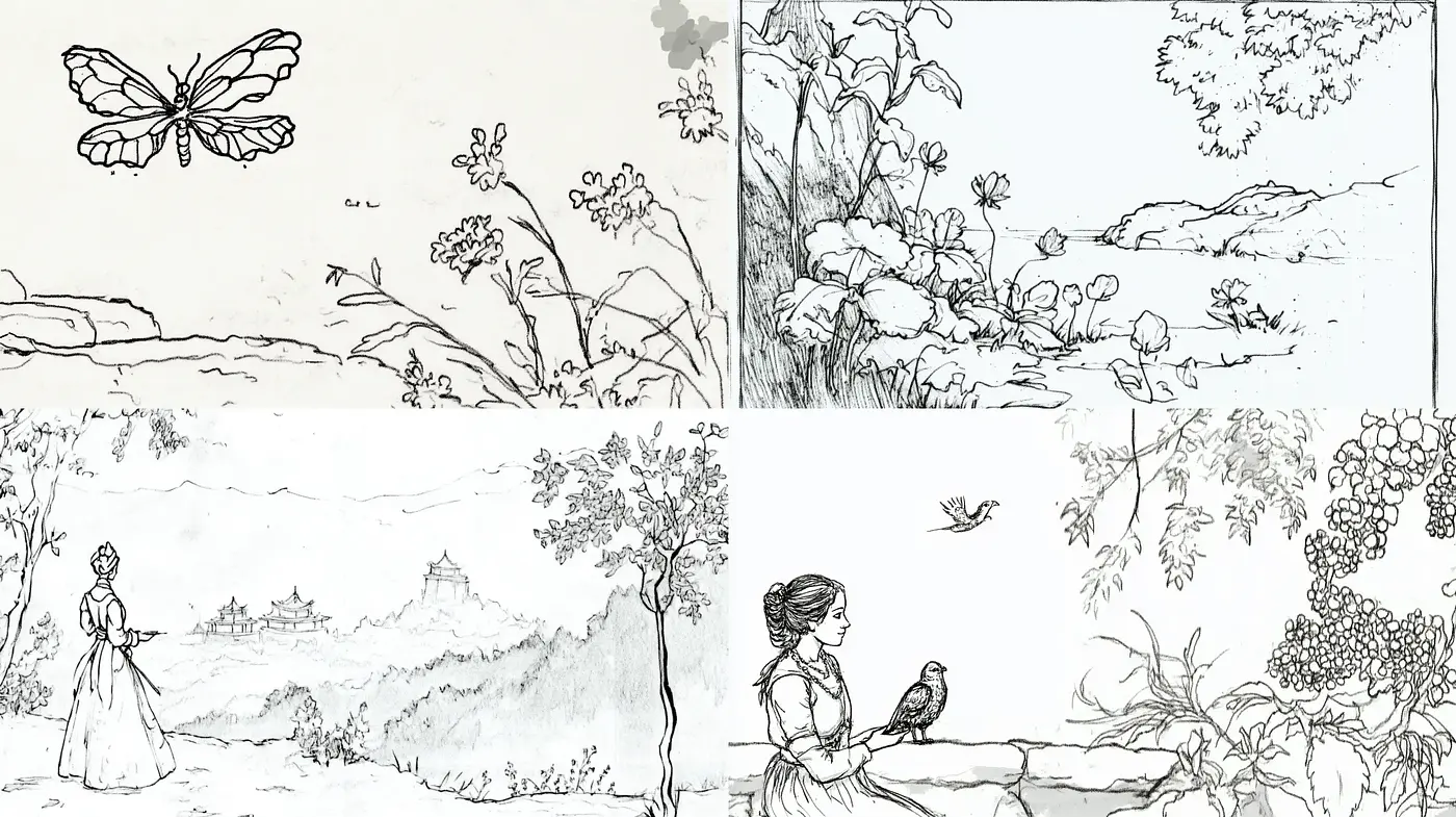 Ethereal Sketchbook Garden Dreams - Midjourney sref style