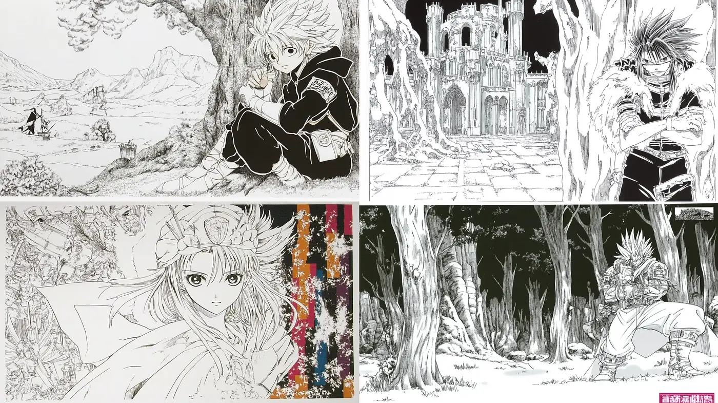 Monochromatic Manga-Inspired Illustrative Artistry - Midjourney sref style