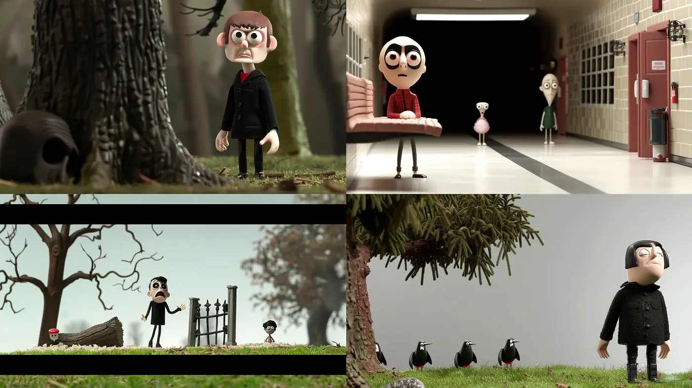 Stylized Stop-Motion Animation Homage with Monochrome and Earthy Tones - Midjourney sref style