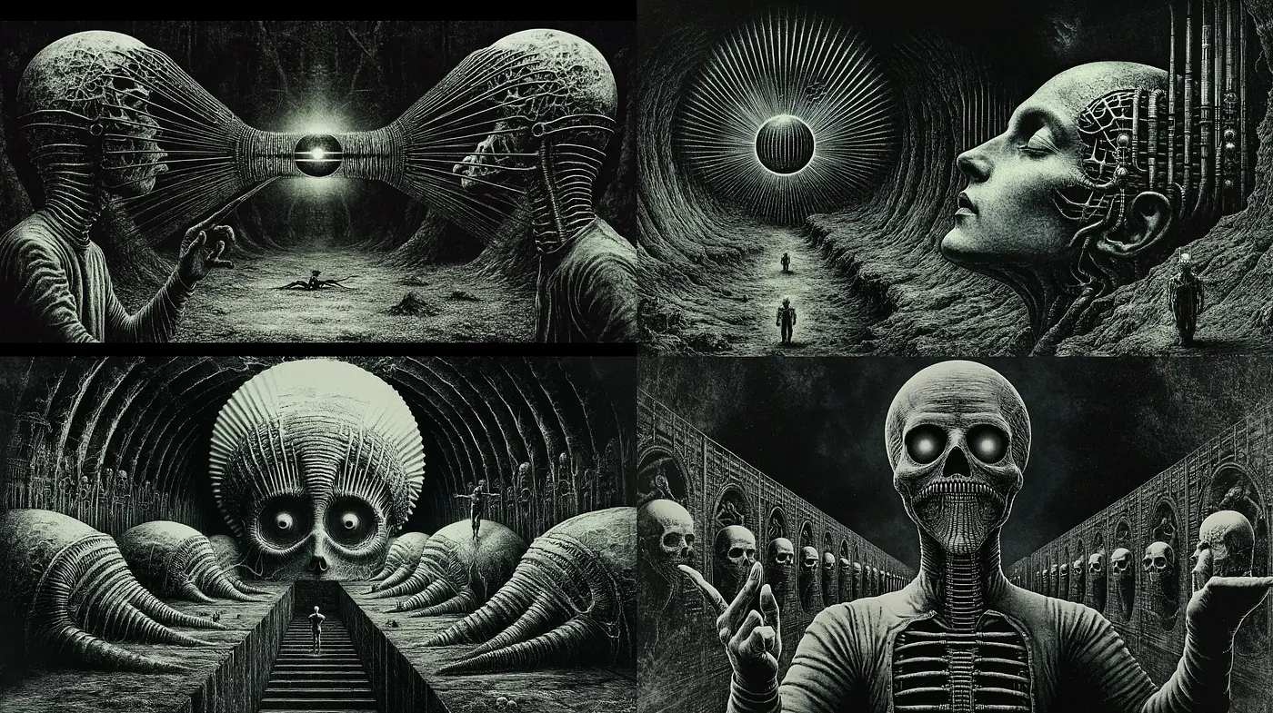 Surreal Mechanical Dreamscape: Consistency in Darkness and Mystery - Midjourney sref style