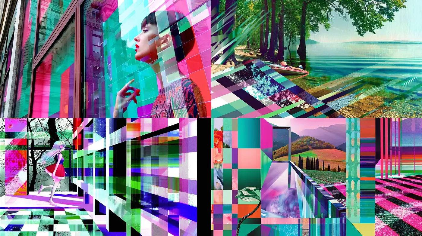 Digitally Abstracted Nature: A Fusion of Glitch Art and Cubist Textures - Midjourney sref style