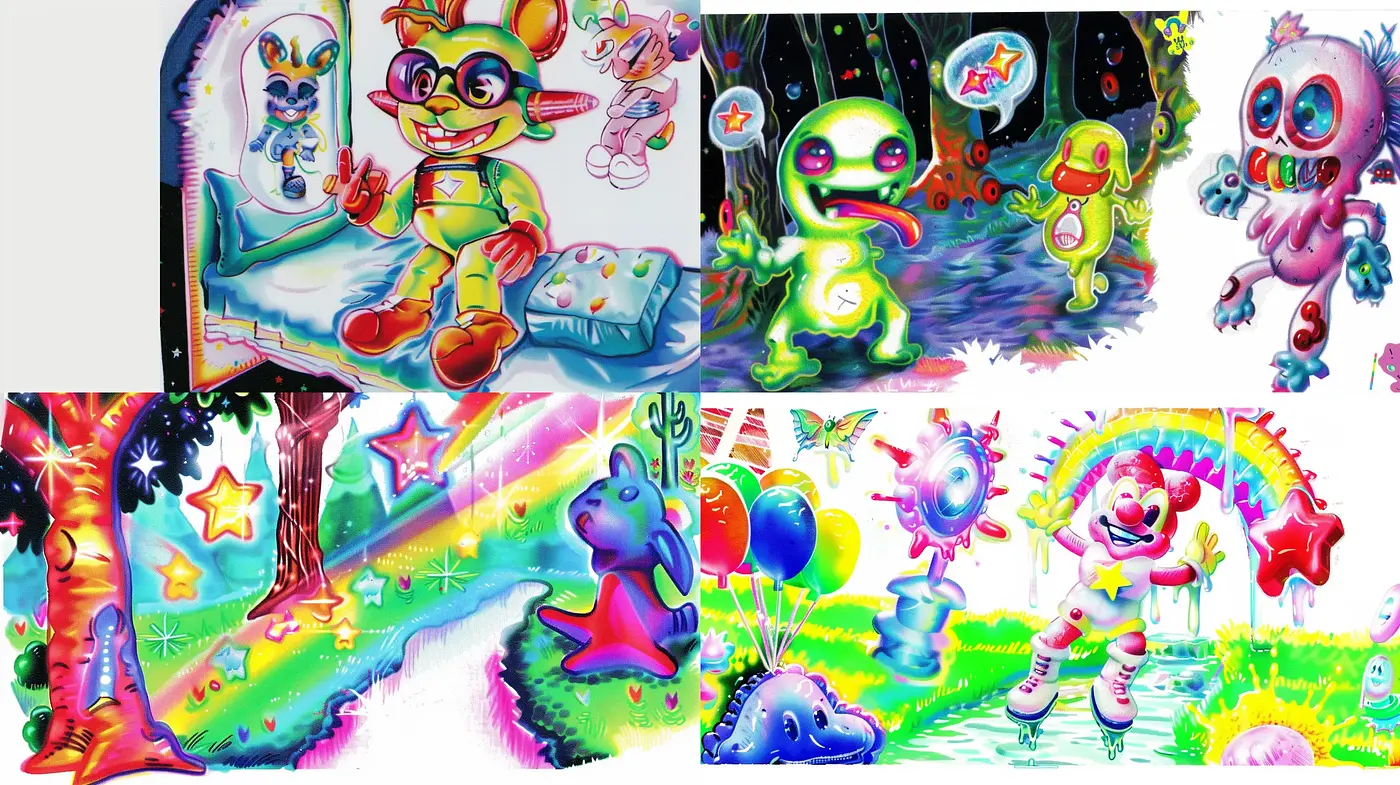 Eccentric Technicolor Dreamscape with Surrealist Overtones - Midjourney sref style