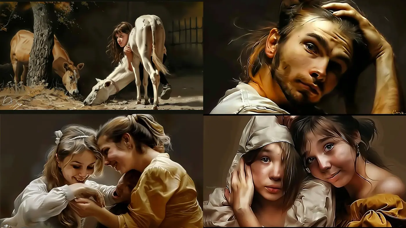 Nostalgic Sepia-Toned Portraiture with a Brushwork Finish - Midjourney sref style